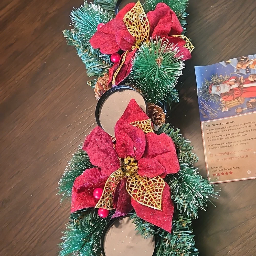 🎄Brightown Festive Holiday Centerpiece with Red Poinsettias
